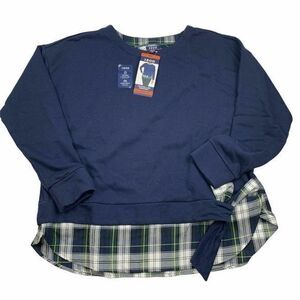 Izod Womens Sweatshirt NWT Tie Front 2-fer Top Peacoat Size Small